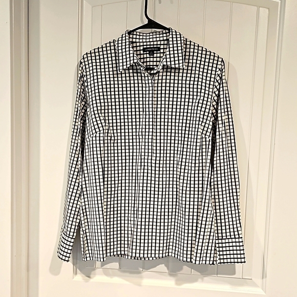 Apostrophe Tops - Lands'end Henley plaid L/S tunic top shirt sz M 10 12